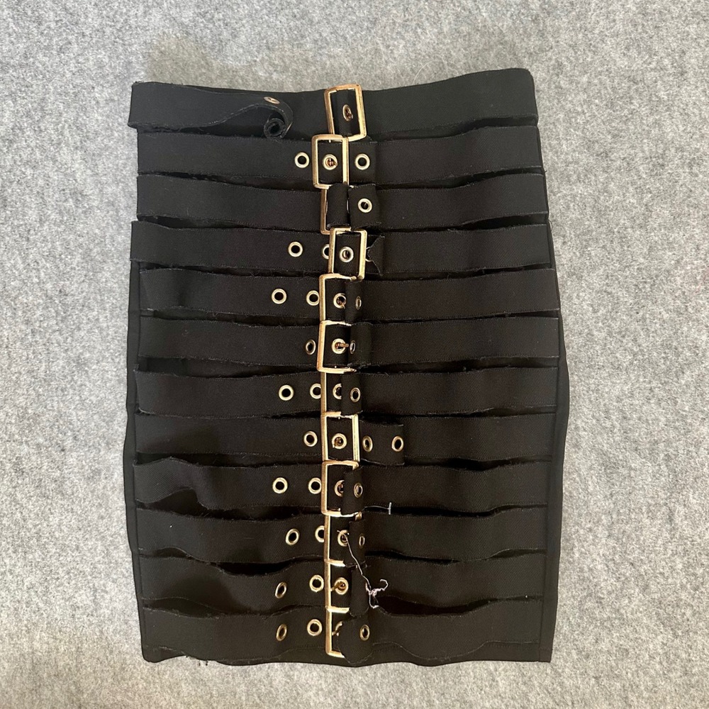 Hot & Delicious Black Pencil Skirt with Gold Buckle Detail